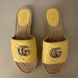 Gucci Pilar Leather Espadrille Slides Banana